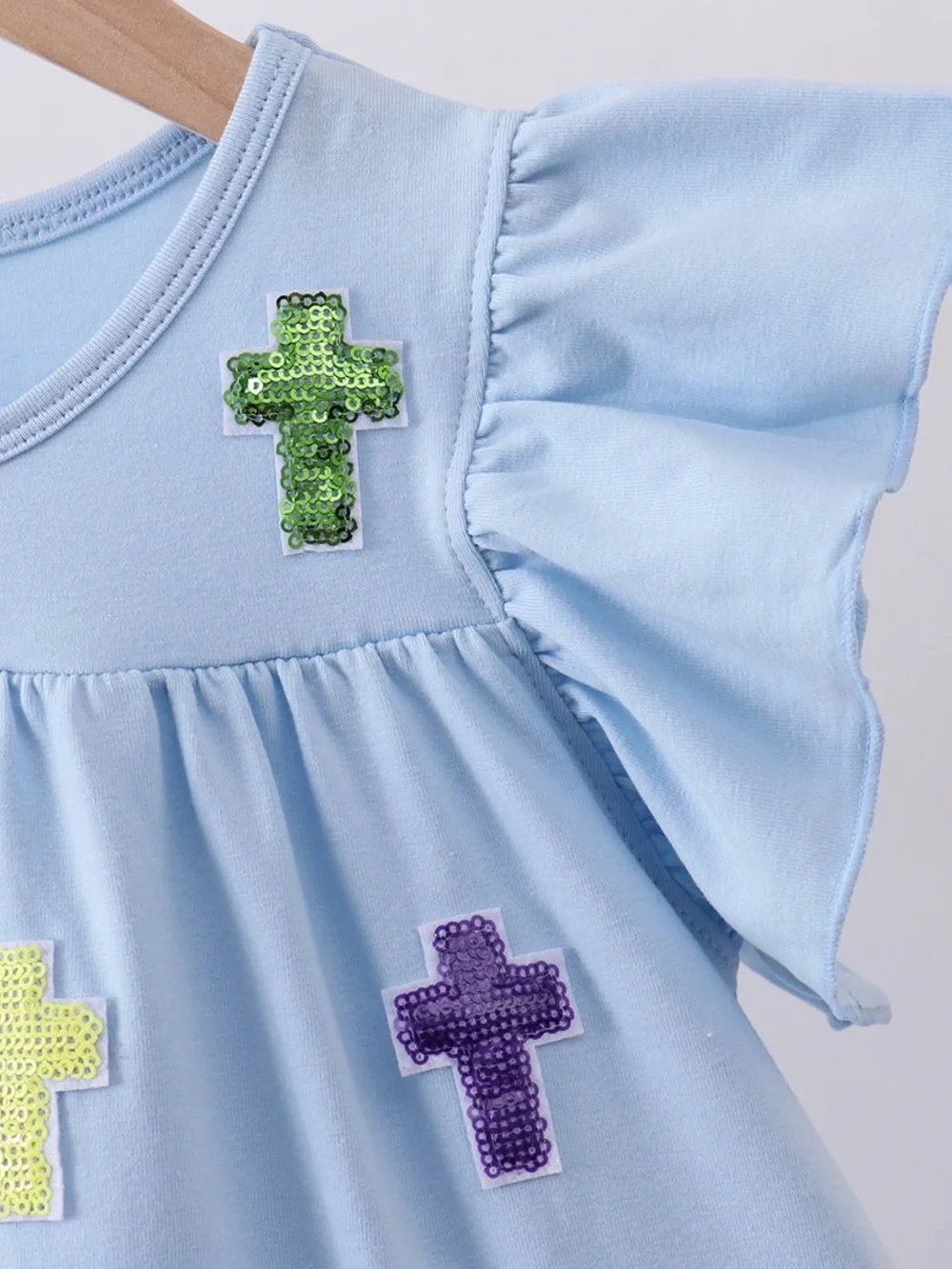 NWT Kids Light Blue Cross Embroidered Tiered Dress